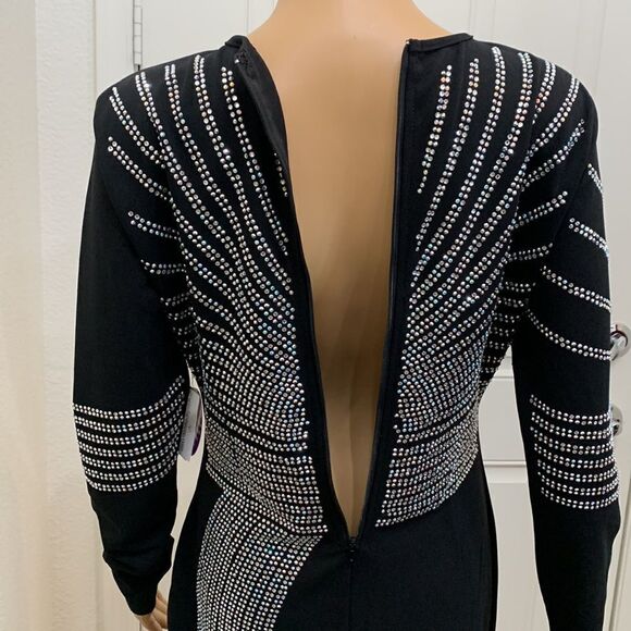 Windsor Size Medium Scoop Neck Black Diamond Studded Maxi Side Slit Dress New - Picture 10 of 15